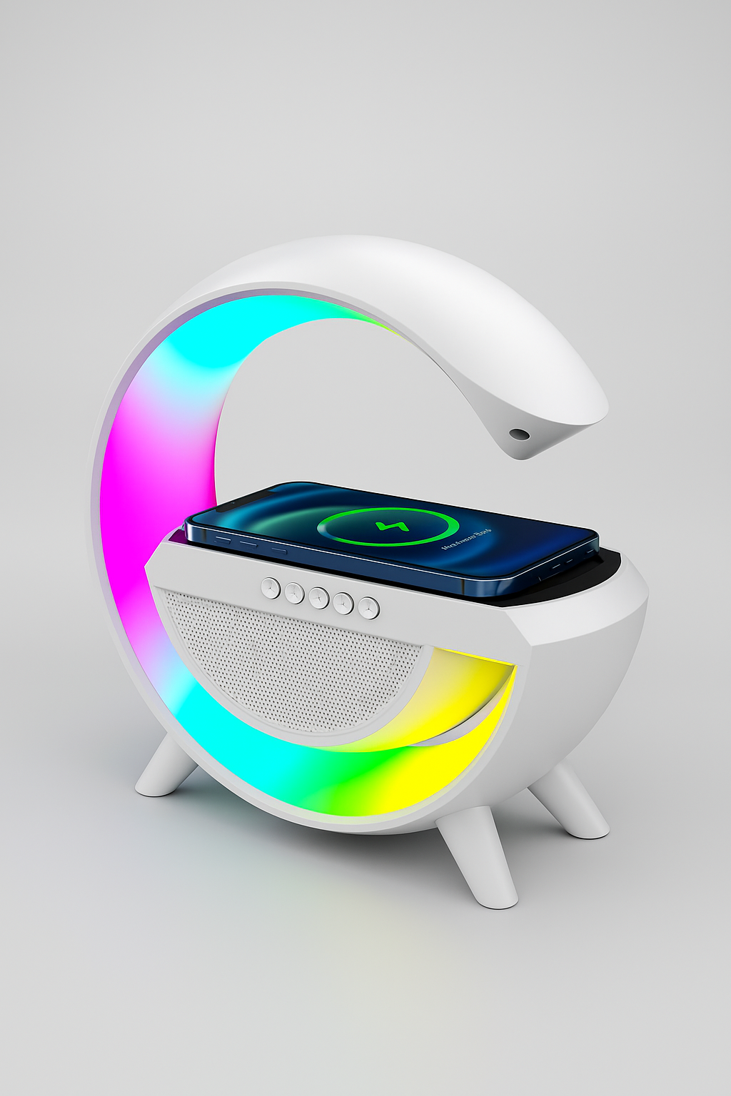 3 IN 1 MULTIFUNCTION G SHAPE LED BLUTOOTH SPEAKER WITH WIRELESD FAST CHARGER