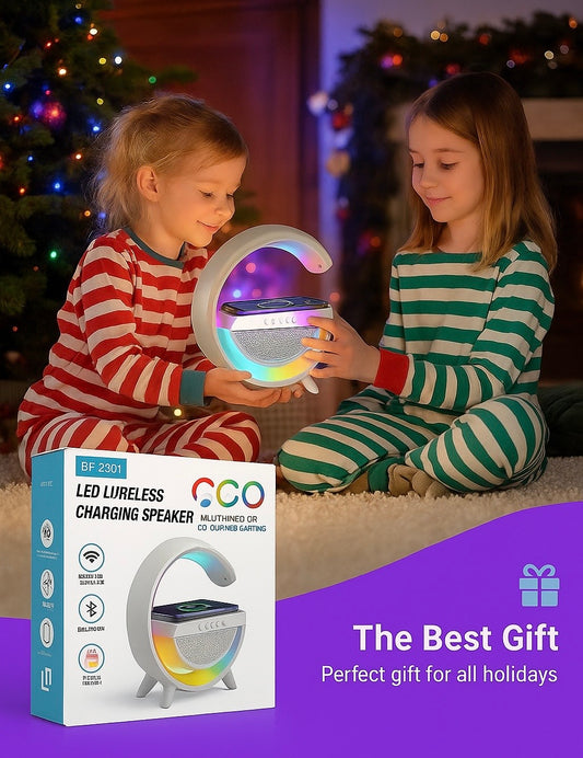 3 IN 1 MULTIFUNCTION G SHAPE LED BLUTOOTH SPEAKER WITH WIRELESD FAST CHARGER