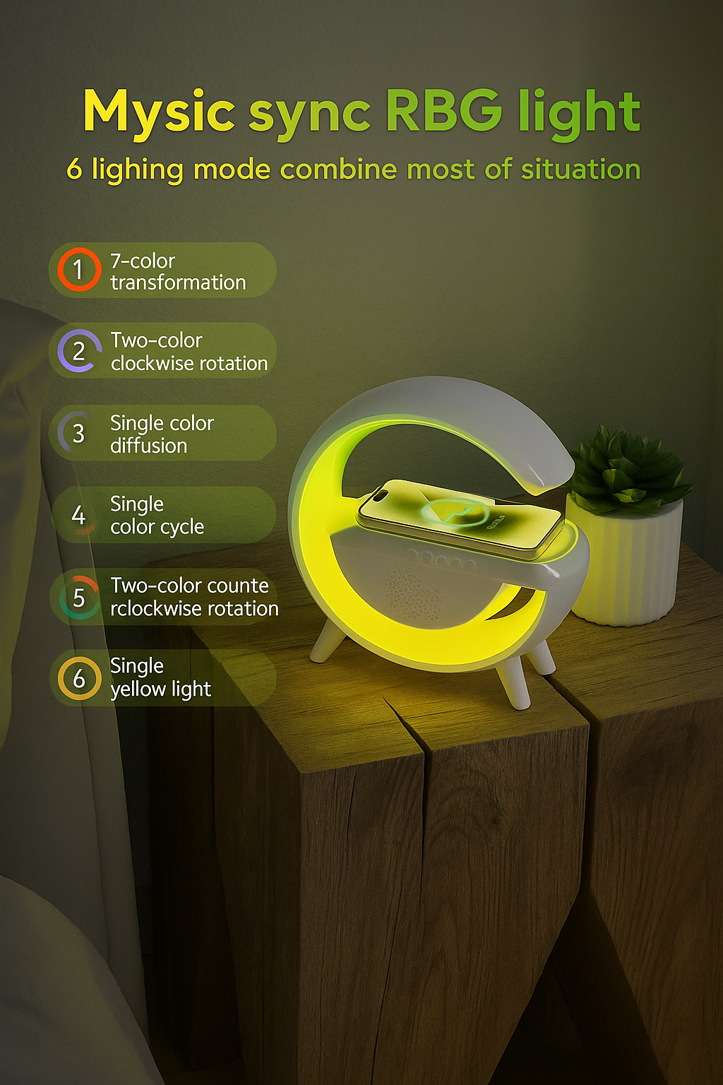 3 IN 1 MULTIFUNCTION G SHAPE LED BLUTOOTH SPEAKER WITH WIRELESD FAST CHARGER