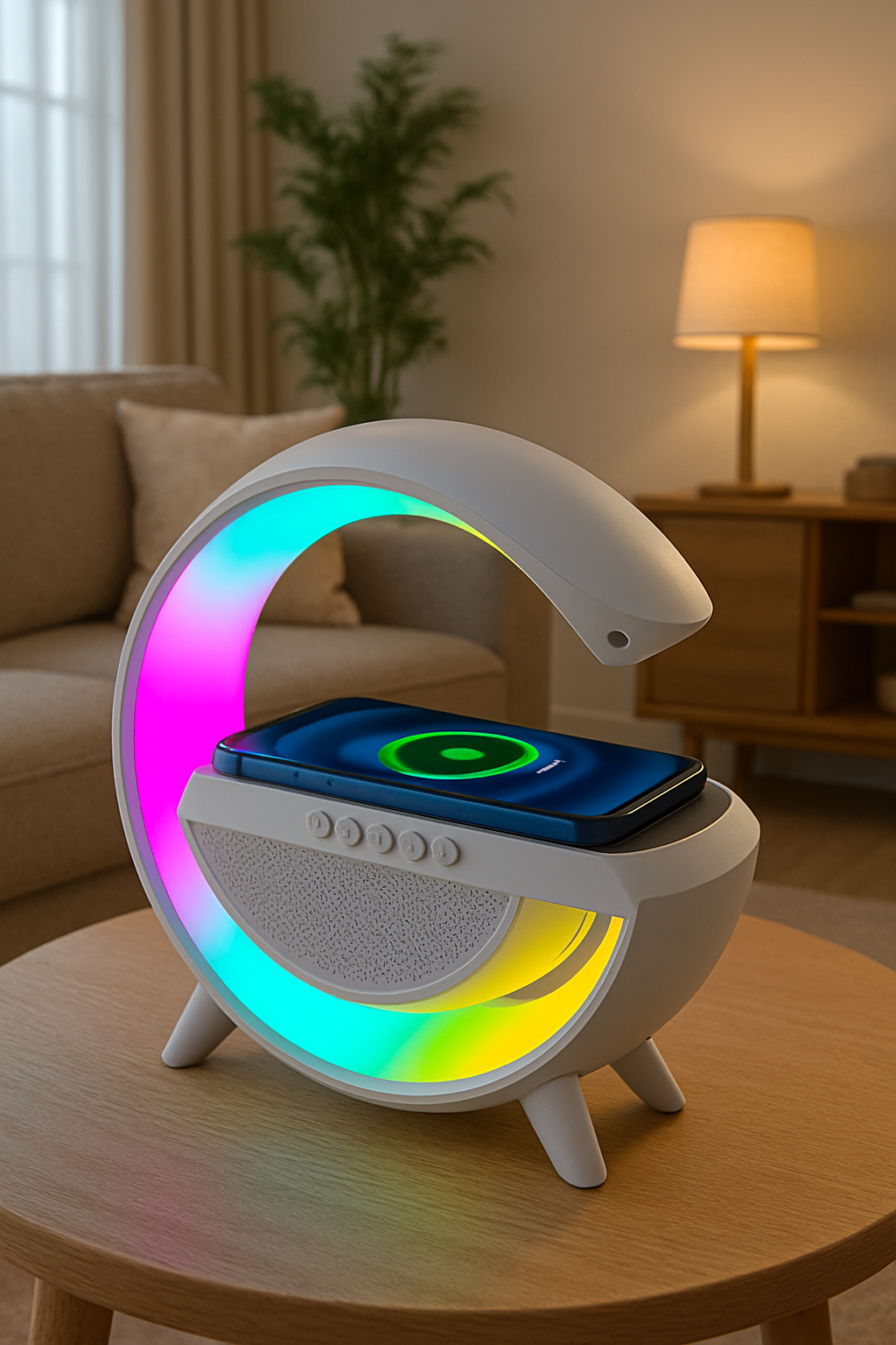 3 IN 1 MULTIFUNCTION G SHAPE LED BLUTOOTH SPEAKER WITH WIRELESD FAST CHARGER