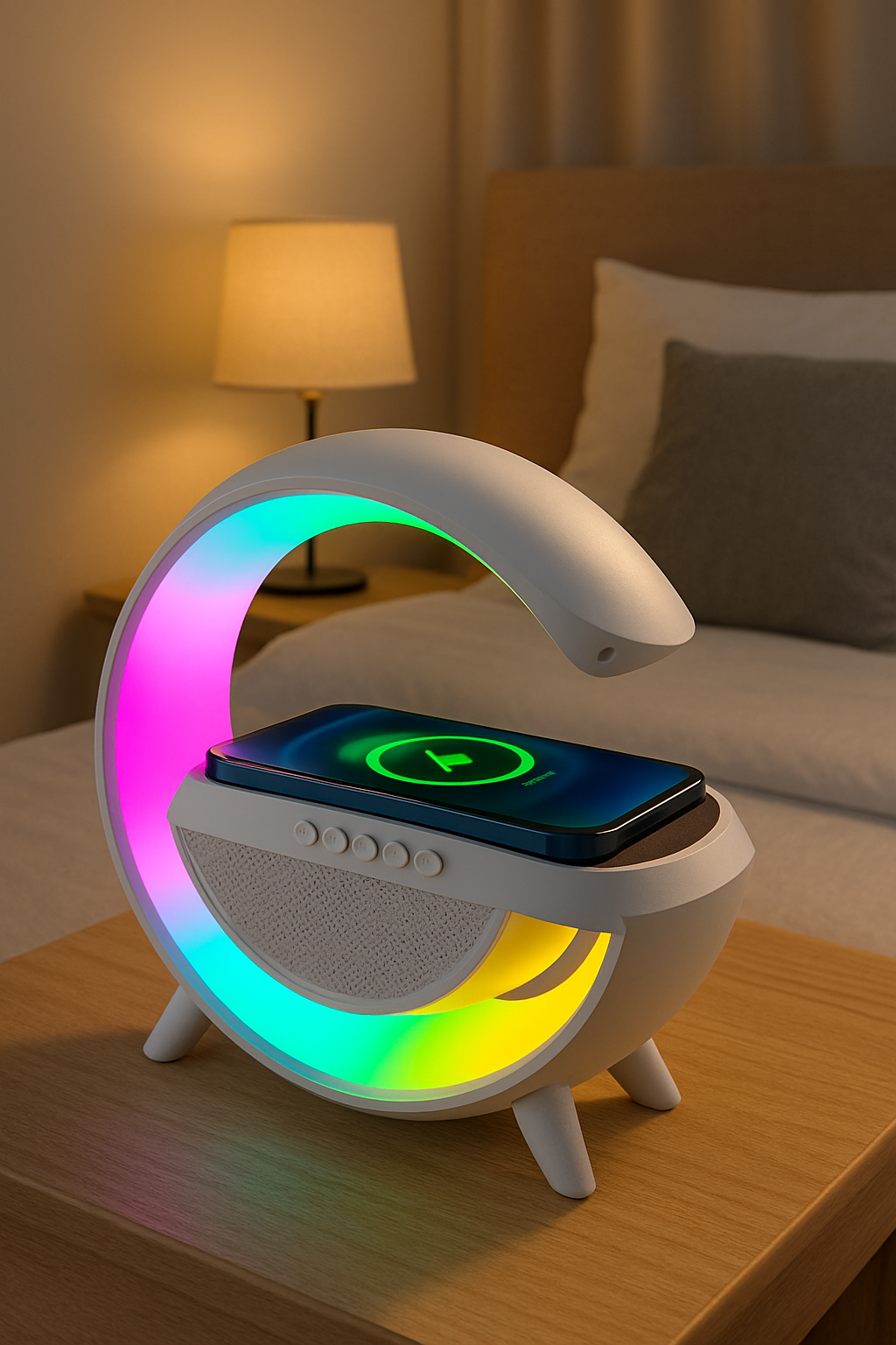 3 IN 1 MULTIFUNCTION G SHAPE LED BLUTOOTH SPEAKER WITH WIRELESD FAST CHARGER